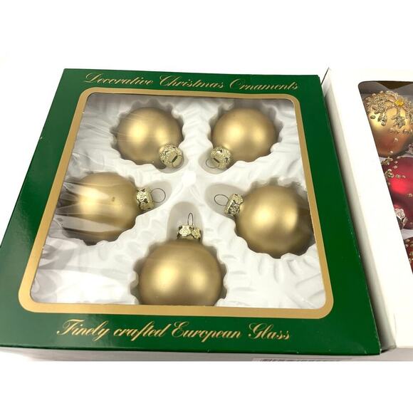 VTG Glitter Glass Ornaments Lot of 11 Round Sphere Gold Red Bulb Balls Holiday - Picture 2 of 11